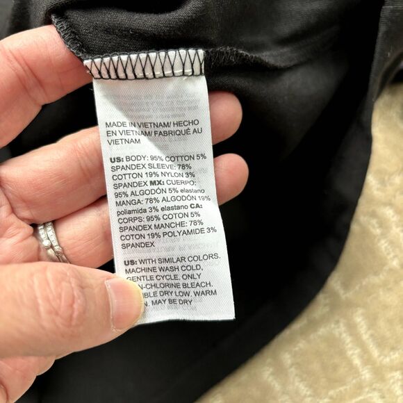 Chicos Peasant Shirt Women's 2 / L Black Gathered Tier 3/4 Sleeve Dark Romantic - Picture 6 of 7